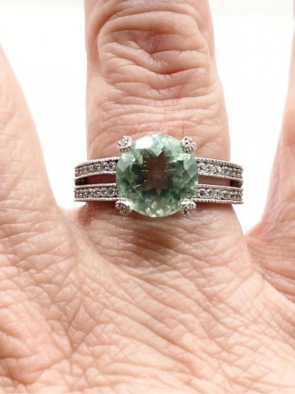 Size 9.5 Prasiolite 925 Sterling Silver Ring signed Judith Ripka